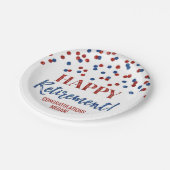 Blue Red Confetti Happy Retirement Papieren Bordje (Gekanteld)