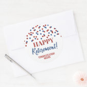 Blue Red Confetti Happy Retirement Ronde Sticker (Envelop)
