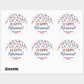 Blue Red Confetti Happy Retirement Ronde Sticker (Vel)