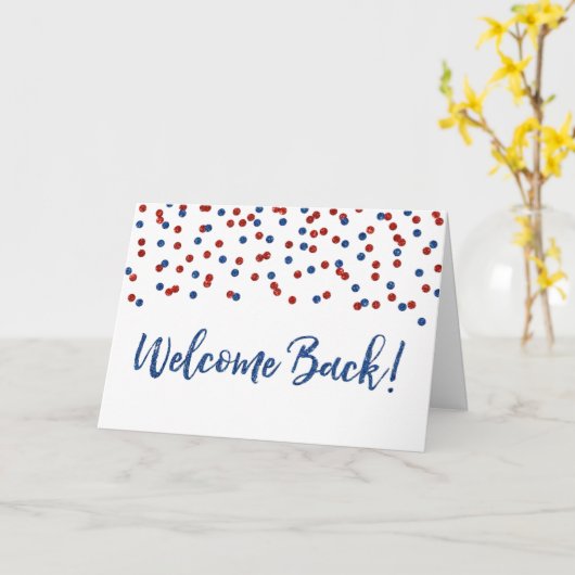 Blue Red Confetti Welcome Back Kaart (Gele Bloem)