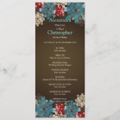 Blue Red & Cream Flowers Retro Wedding Program Programmakaart (Voorkant)