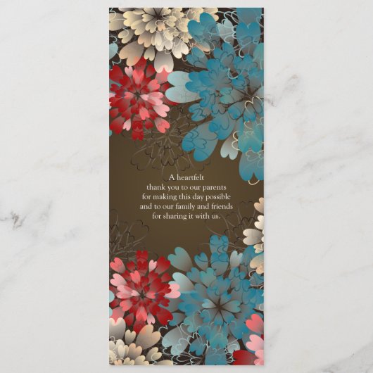 Blue Red & Cream Flowers Retro Wedding Program Programmakaart (Achterkant)