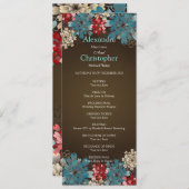 Blue Red & Cream Flowers Retro Wedding Program Programmakaart (Voorkant / Achterkant)