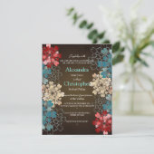 Blue Red & Cream Flowers Retro Wedding S2 Kaart (Staand voorkant)