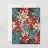 Blue Red & Cream Flowers Retro Wedding S2 Kaart (Achterkant)