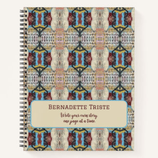 Blue Red Cream Geometric Seamless Patroon Notitieboek