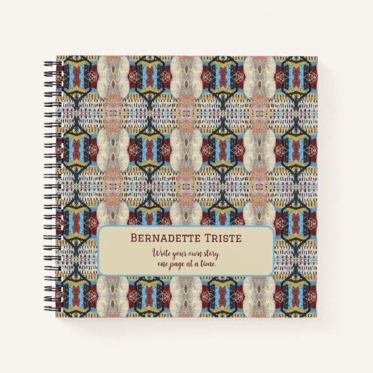 Blue Red Cream Geometric Seamless Patroon Notitieboek (Voorkant)