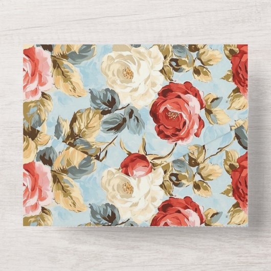 Blue Red Cream Roos Floral Wedding All In One Uitnodiging (Achterkant)
