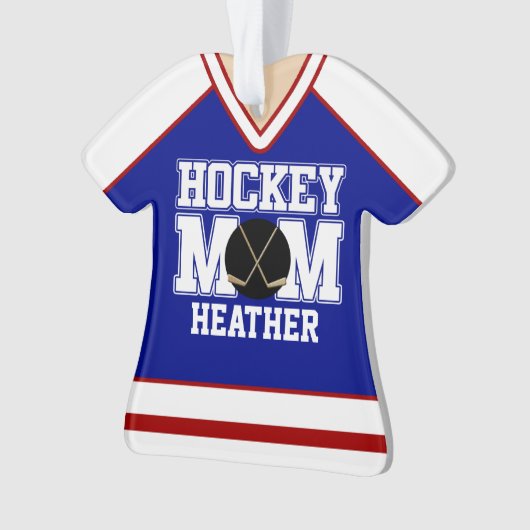 Blue/Red Custom Hockey Mam Jersey Ornament (voorkant)