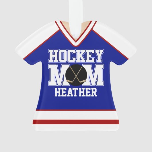 Blue/Red Custom Hockey Mam Jersey Ornament (achterkant)