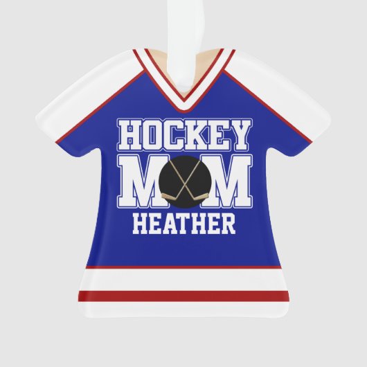 Blue/Red Custom Hockey Mam Jersey Ornament (voorkant)