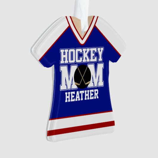 Blue/Red Custom Hockey Mam Jersey Ornament (voorkant)