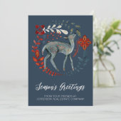Blue Red Deer met noordse Folk Business Feestdagenkaart (Staand voorkant)