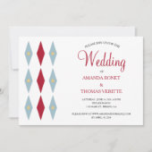 Blue Red Diamond Yellow Star Mid Century Wedding Kaart (Voorkant)