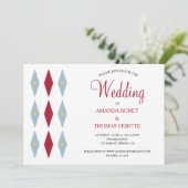 Blue Red Diamond Yellow Star Mid Century Wedding Kaart (Staand voorkant)