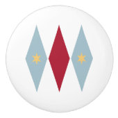 Blue Red Diamonds Cream Stars Mid Mod Keramische Knop (Voorkant)