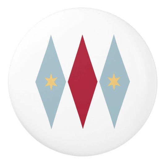 Blue Red Diamonds Cream Stars Mid Mod Keramische Knop (Voorkant)