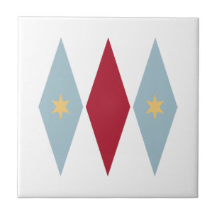 Blue Red Diamonds Yellow Stars Mid Century Modern Tegeltje
