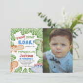 Blue Red Dinosaur Birthday Invitae met foto Kaart (Staand voorkant)