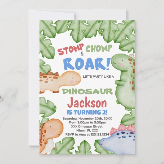 Blue Red Dinosaur Birthday-uitnodigingen Kaart (Voorkant)