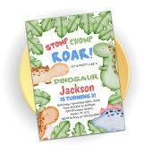 Blue Red Dinosaur Birthday-uitnodigingen Kaart