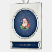 Blue Red Elegant  kerstman Verzilverd Banner Ornament (Links)
