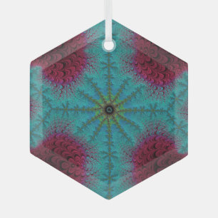 Blue Red en Green Starburst Fractal Suncatcher Glas Ornament