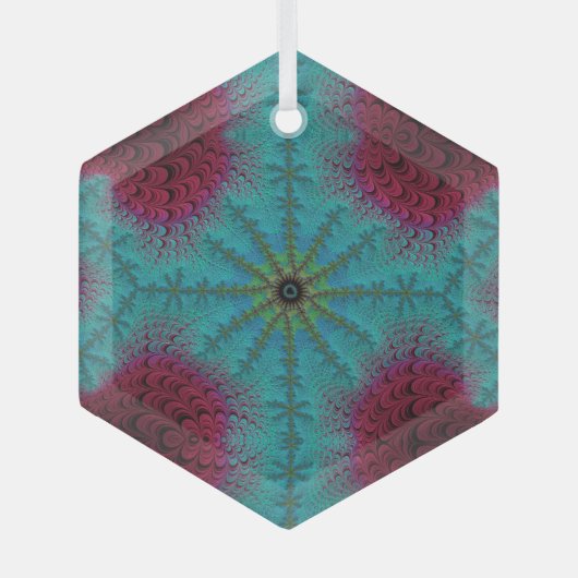 Blue Red en Green Starburst Fractal Suncatcher Glas Ornament (Voorkant)