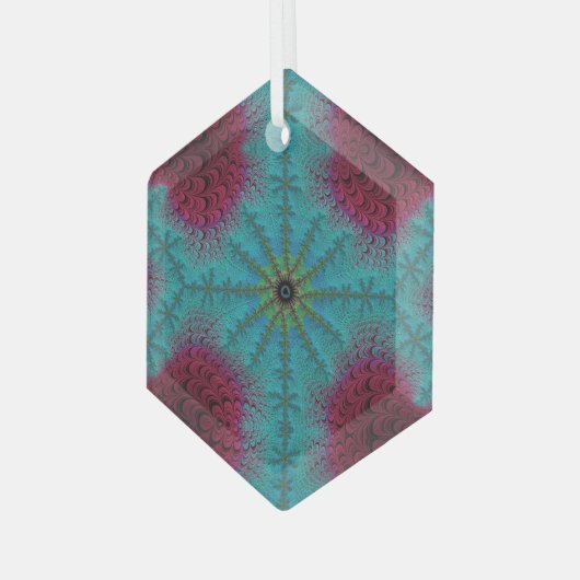 Blue Red en Green Starburst Fractal Suncatcher Glas Ornament (Voorkant links)