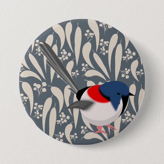 Blue & Red Fairy Wren Ronde Button 7,6 Cm (Voorkant)