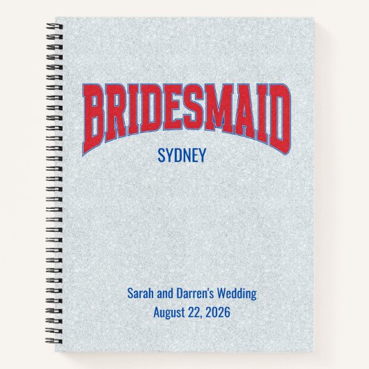Blue + Red Faux Glitter BRIDESMAID Bachelorette Notitieboek (Voorkant)