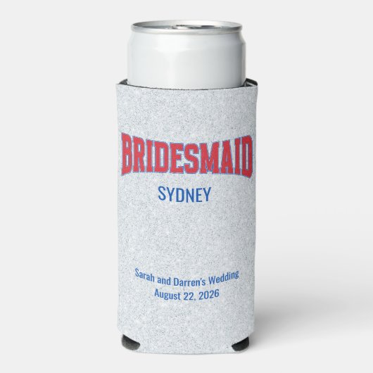 Blue + Red Faux Glitter BRIDESMAID Bachelorette Seltzer Blikjeskoeler (Seltzer Voorkant)