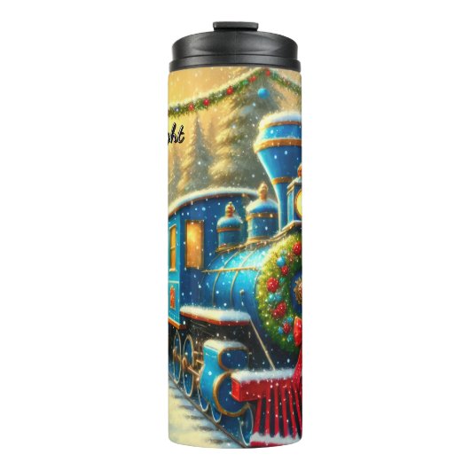 Blue Red Festive Train Ornament Forest Thermosbeker (Voorkant)