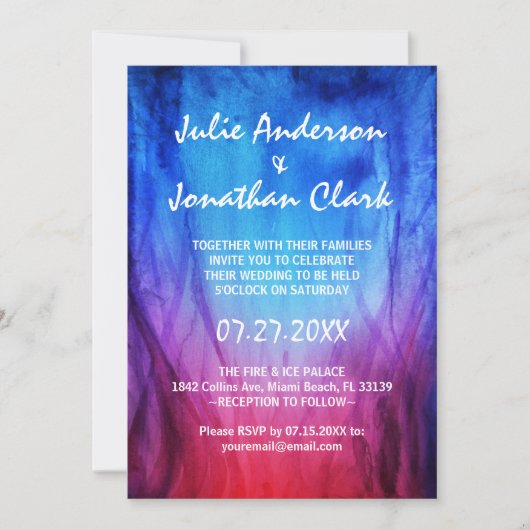 Blue & Red Fire Flames bruiloft uitnodiging Sjablo (Voorkant)