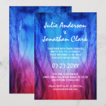 Blue & Red Fire Flames bruiloft uitnodiging Sjablo