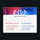 Blue Red Fire Ice Bat Bar Mitzvah RSVP-Briefkaarte Aankondigingskaart<br><div class="desc">Moderne bar mitzvah RSVP-briefkaarten die perfect aansluiten bij de blauw en rood, vuur en ijsthema Bar Mitzvah-uitnodigingen gevonden in dit zelfde collectie... Het levendige ontwerp op deze waterverf bar mitzvah RSVP kaarten show opvallende tinten van blauw en rode vlammen die invloed hebben op creëer subtiele hints van paarse. Wat anders...</div>