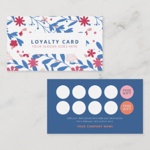 Blue Red Floral Concept Loyalty Card Informatiekaartje