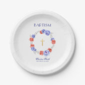 Blue Red Floral Waterverf Baptism Christening Papieren Bordje (Voorkant)