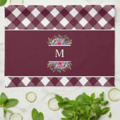 Blue Red Flower Bouquets Burgundy Pset Monogram Theedoek (Gevouwen)