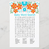 Blue Red Flowers Baby shower Word Search Game (Voorkant)
