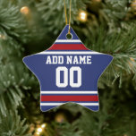 Blue Red Football Jersey Keramisch Ornament<br><div class="desc">Rode en witte kleuren — Als je een team van Fantasy Football bent,  maak je je eigen producten en show af aan je vrienden! Of - Speel je Football op de middelbare school en wil je een memento? Deze trui is perfect voor iedereen die sporten speelt.</div>