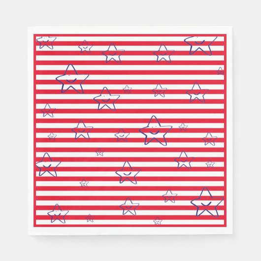 Blue Red Fourth of Juli Independence Day Napkins Servet (Voorkant)