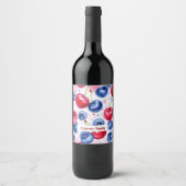 Blue Red Fruit Berry Cherry Waterverf Pattern Wijn Etiket (Voorkant)