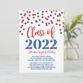 Blue Red Glitter Confetti Graduation Party 2022 Kaart (Staand voorkant)