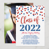 Blue Red Glitter Confetti Graduation Party 2022 Kaart (Voorkant / Achterkant)