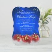 Blue Red Gold Baubles White Kerstparty Kaart (Staand voorkant)