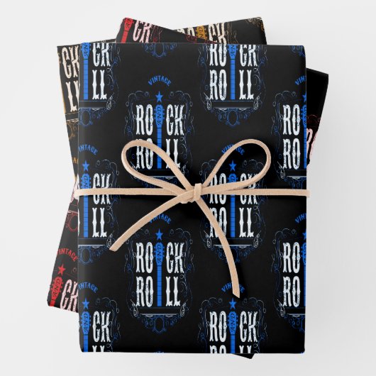 Blue Red & Gold  Rock & Roll Inpakpapier Vel (In situ)