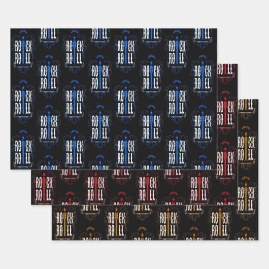 Blue Red & Gold  Rock & Roll Inpakpapier Vel (Set)