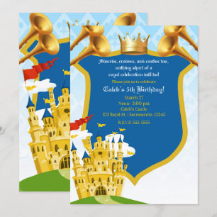 Blue Red Gold Royal Prince Castle Birthday Party Kaart