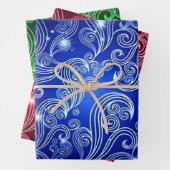 Blue Red & Green Celestial Swirls Pattern Inpakpapier Vel (In situ)